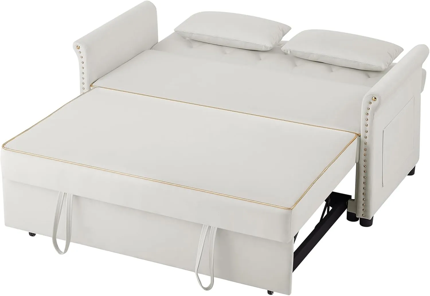 Beautiful 3 in 1 Convertible Sleeper Sofabed Thicken Cushion Living Room Tufted Backrest Daybed ,57.5" Oversized Loveseat Sofa Pull Out Sleep Couch Bed W/Nailhead Decor and Golden Trim for Guestroom