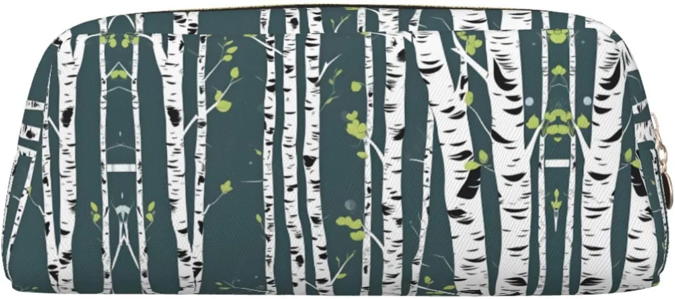 Beauty Birch Tree Print Large Capacity Pencil Case,Pencil Pouch With Zipper, Durable Leather Pen Bag For Office, Travel