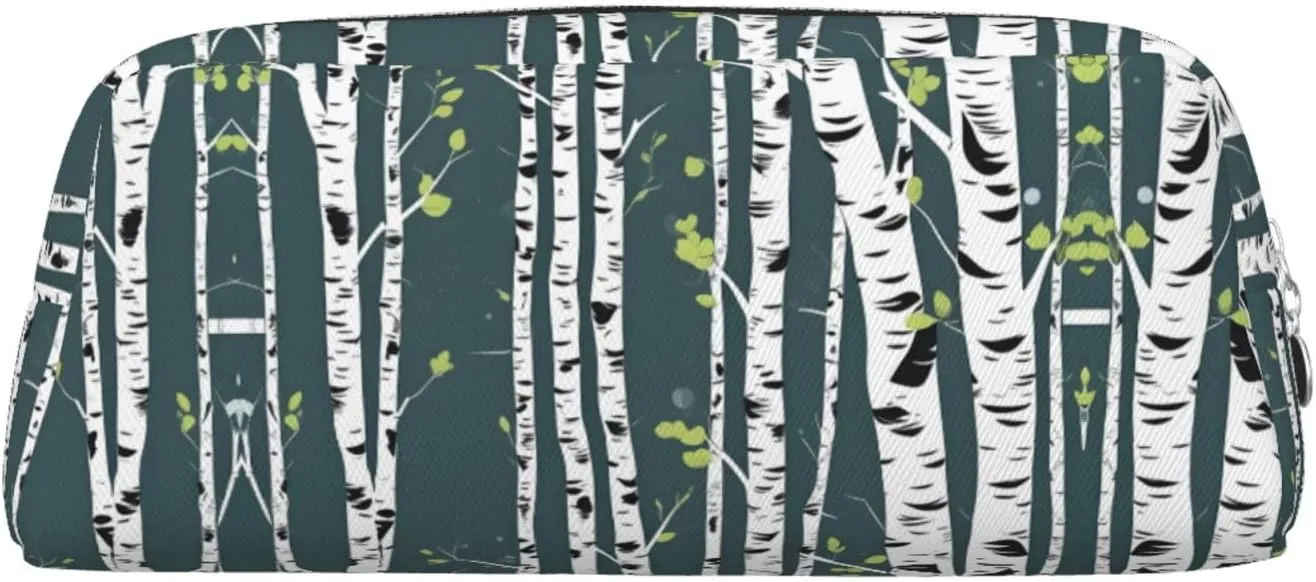 Beauty Birch Tree Print Large Capacity Pencil Case,Pencil Pouch With Zipper, Durable Leather Pen Bag For Office, Travel