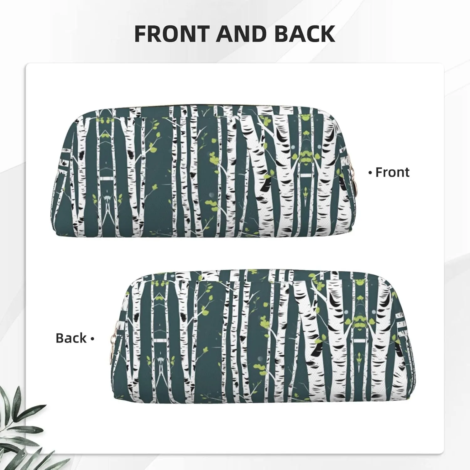 Beauty Birch Tree Print Large Capacity Pencil Case,Pencil Pouch With Zipper, Durable Leather Pen Bag For Office, Travel