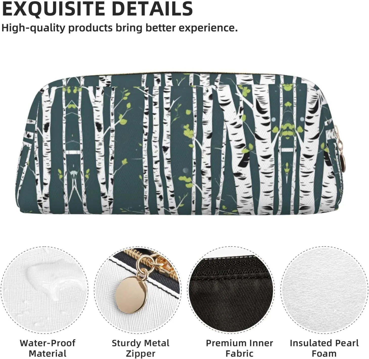 Beauty Birch Tree Print Large Capacity Pencil Case,Pencil Pouch With Zipper, Durable Leather Pen Bag For Office, Travel