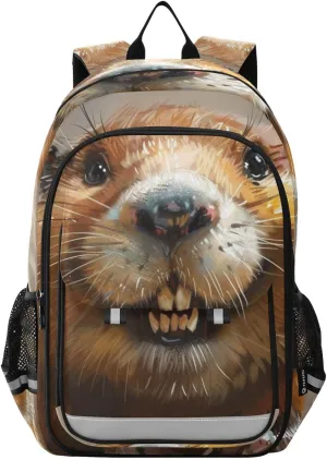 Beaver Watercolor Cute Backpack for Women Men Travel Laptop Daypack Shoulder Bag Book Bag Daypack with Reflective Strip 12.9” × 17.7”