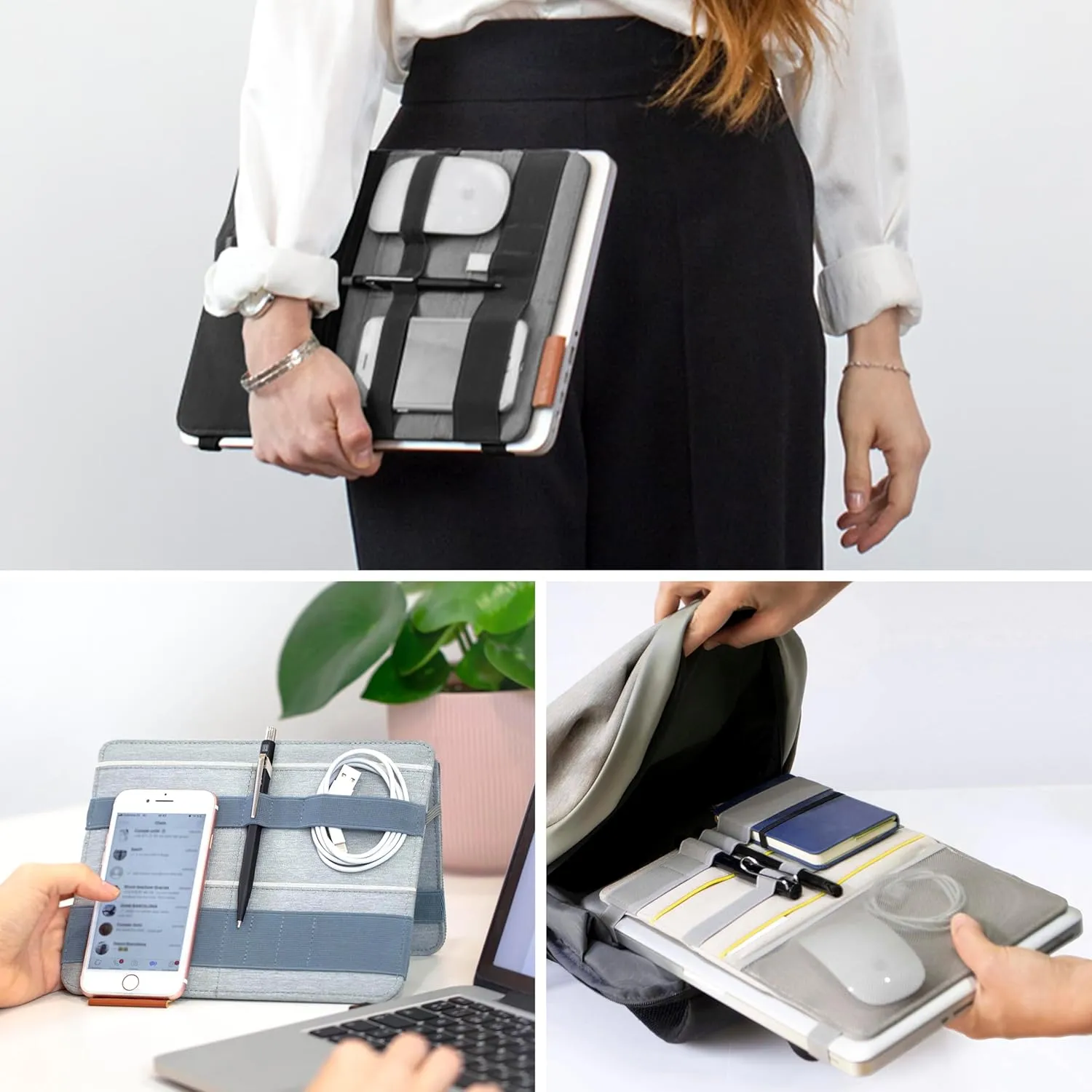 Beblau FOLD Portable TECH Organizer attachable to your Devices | Desk Sleeve | Gadget case | Working from Home Essentials | Laptop accessories | Backpack Insert | Portfolio |