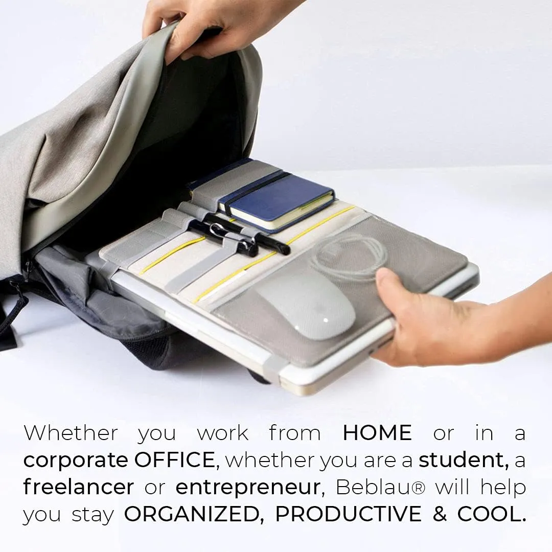 Beblau FOLD Portable TECH Organizer attachable to your Devices | Desk Sleeve | Gadget case | Working from Home Essentials | Laptop accessories | Backpack Insert | Portfolio |
