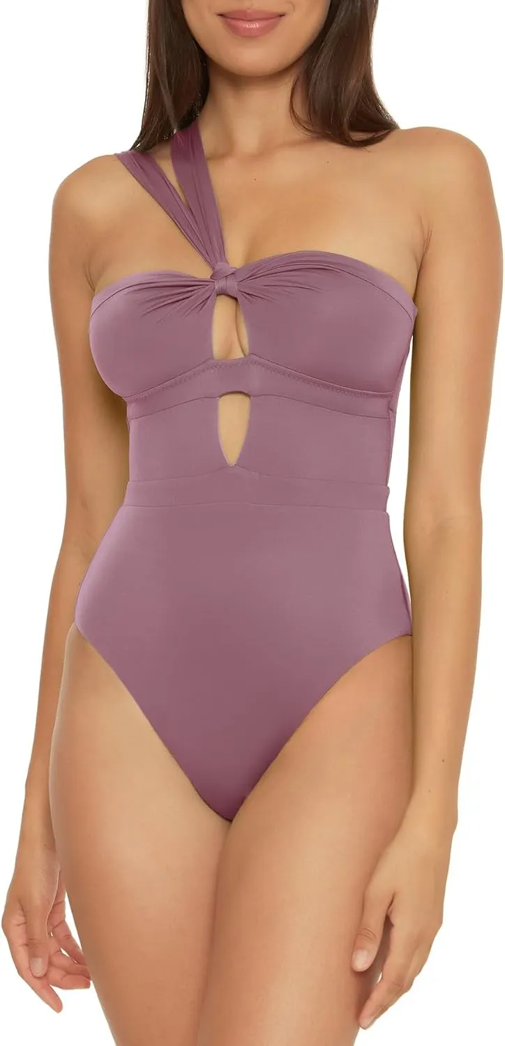 BECCA Women's Standard Color Code Convertible Bandeau One Piece Swimsuit, Asymmetrical Straps, Bathing Suits