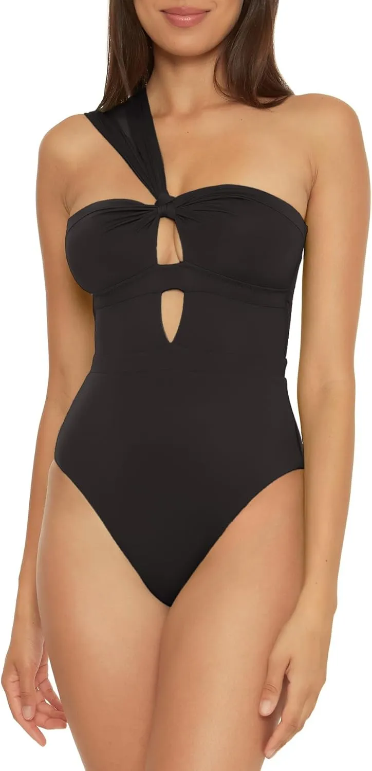 BECCA Women's Standard Color Code Convertible Bandeau One Piece Swimsuit, Asymmetrical Straps, Bathing Suits