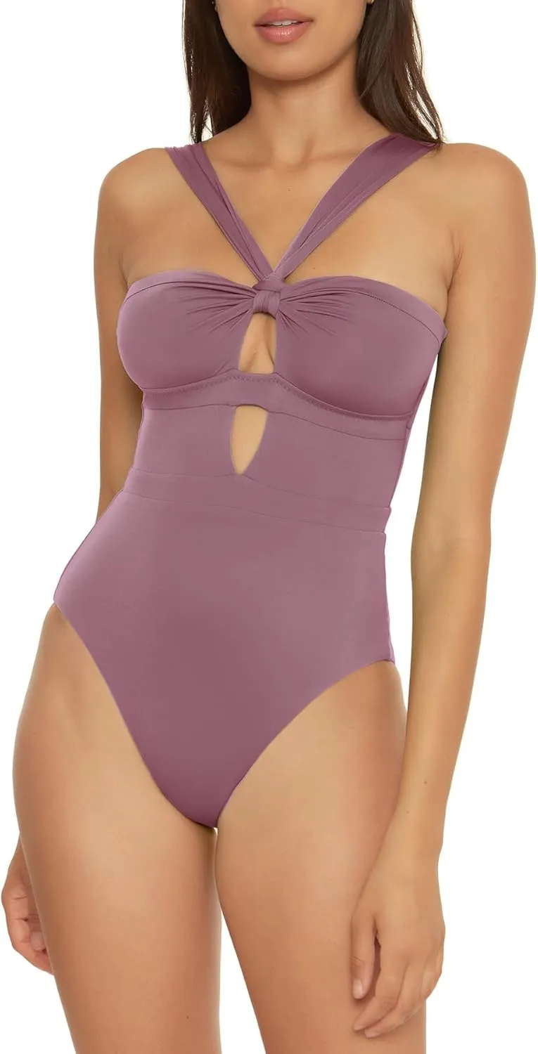 BECCA Women's Standard Color Code Convertible Bandeau One Piece Swimsuit, Asymmetrical Straps, Bathing Suits