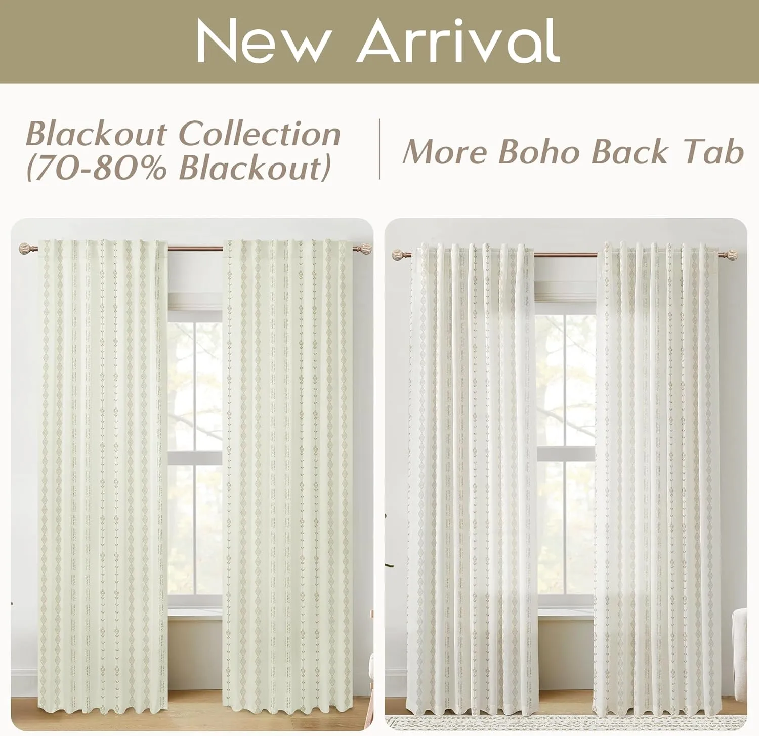 Beige Curtains for Living Room Bedroom,Sheer Patterned Linen Tan Floral Print Boho Black Grommet Farmhouse Window Curtain Sheers 84 Inches Length 2 Panels Set 7 Foot 7Ft Long