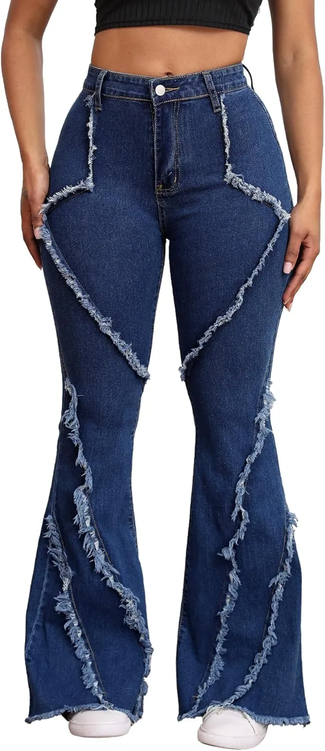 Bell Bottom Jeans for Women Ripped High Waisted Classic Flared Pants