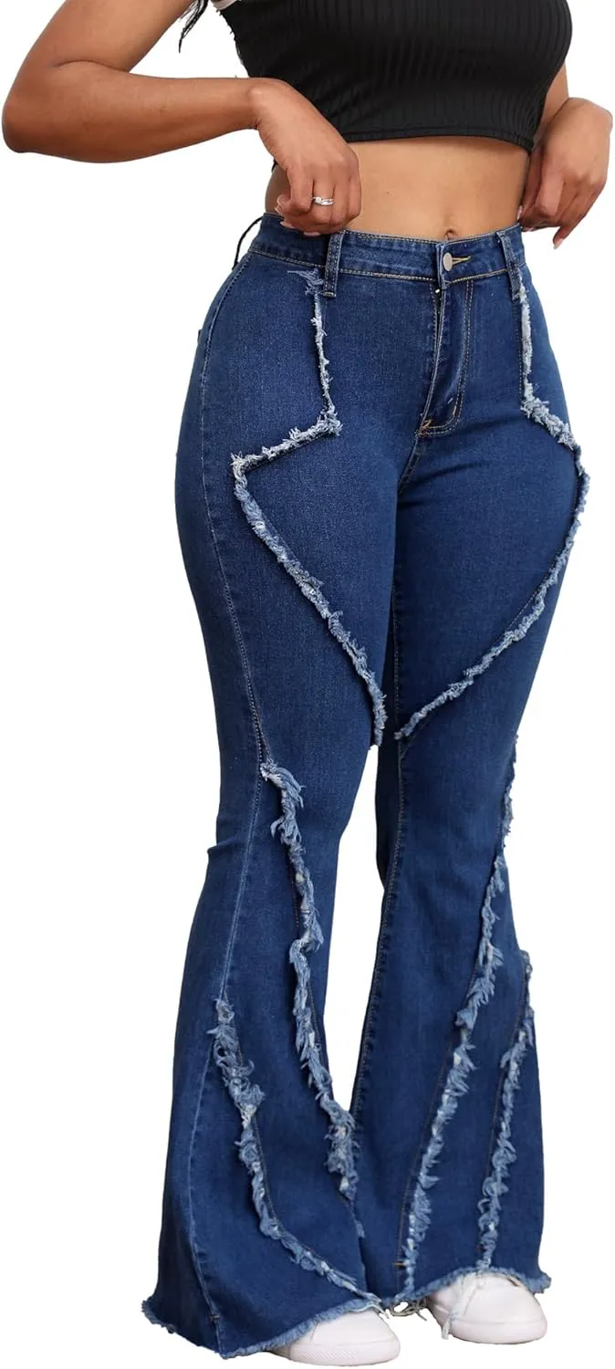 Bell Bottom Jeans for Women Ripped High Waisted Classic Flared Pants