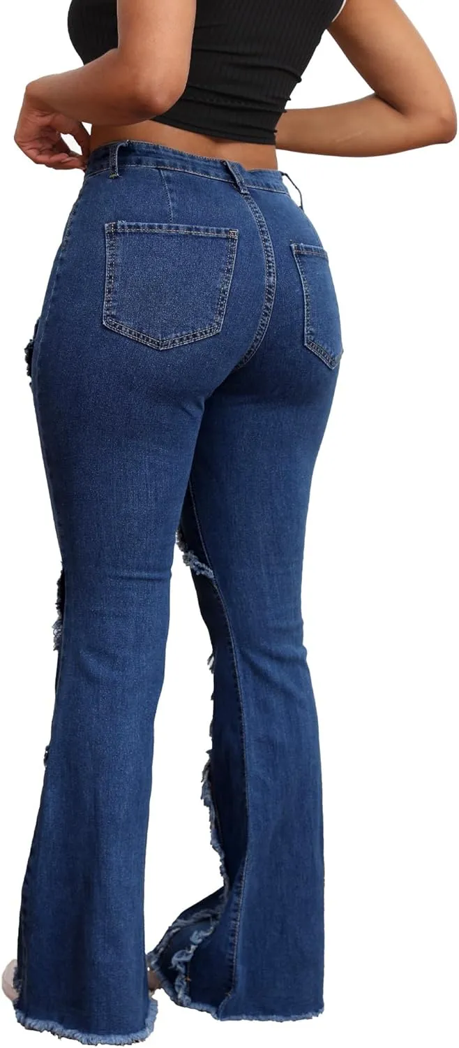 Bell Bottom Jeans for Women Ripped High Waisted Classic Flared Pants