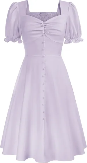 Belle Poque Women 2024 Summer Puff Short Sleeve Cottagecore Dress Vintage 1950s Party Swing Dresses