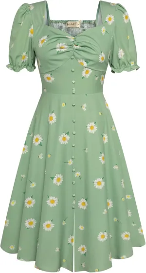 Belle Poque Women 2024 Summer Puff Short Sleeve Cottagecore Dress Vintage 1950s Party Swing Dresses