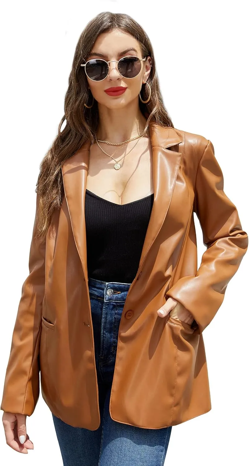 Bellivera Women Faux Leather Motorcycle Jacket Trendy Moto Biker Casual Spring Coat