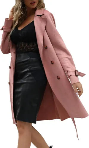 Bellivera Womens Faux Suede Leather Jacket Spring and Winter Fashion Long Trench Coat, Lightweight Windbreaker