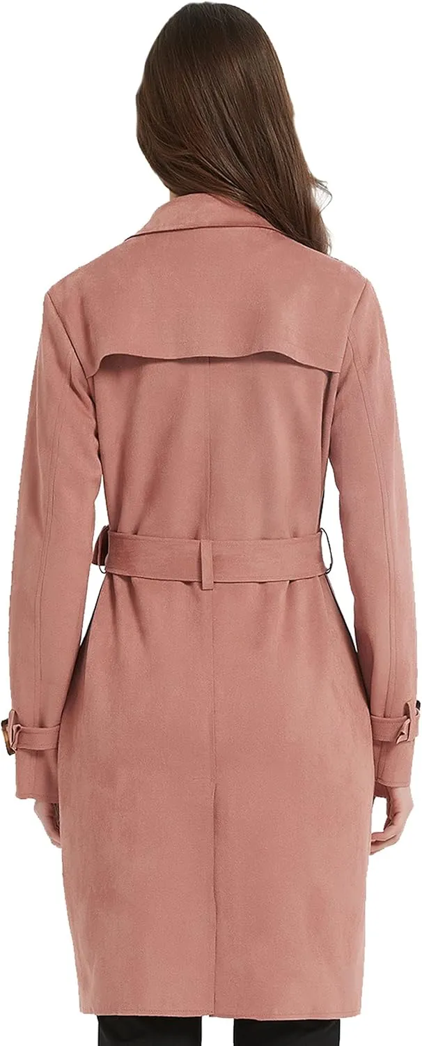 Bellivera Womens Faux Suede Leather Jacket Spring and Winter Fashion Long Trench Coat, Lightweight Windbreaker