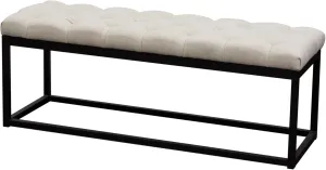Benzara BM190997 Linen Upholstered Metal Contemporary Bench with Diamond Tufted Details, Beige and Black