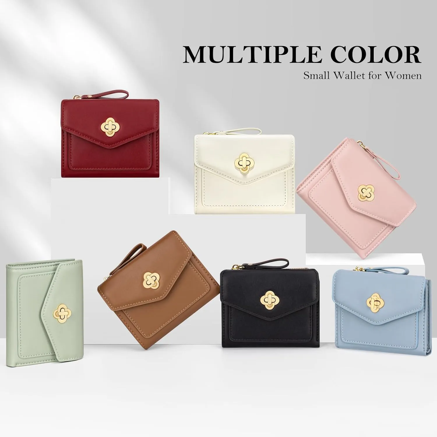 BIAOTIE Small Wallet for Women Leather Bifold Pocket Wallet RFID Blocking Credit Card Holder Cute Purse with Zipper Coin Pocket (Blue)
