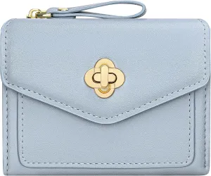 BIAOTIE Small Wallet for Women Leather Bifold Pocket Wallet RFID Blocking Credit Card Holder Cute Purse with Zipper Coin Pocket (Blue)