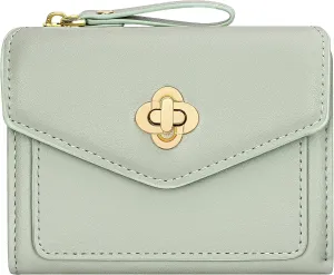 BIAOTIE Small Wallet for Women Leather Bifold Pocket Wallet RFID Blocking Credit Card Holder Cute Purse with Zipper Coin Pocket (Green)