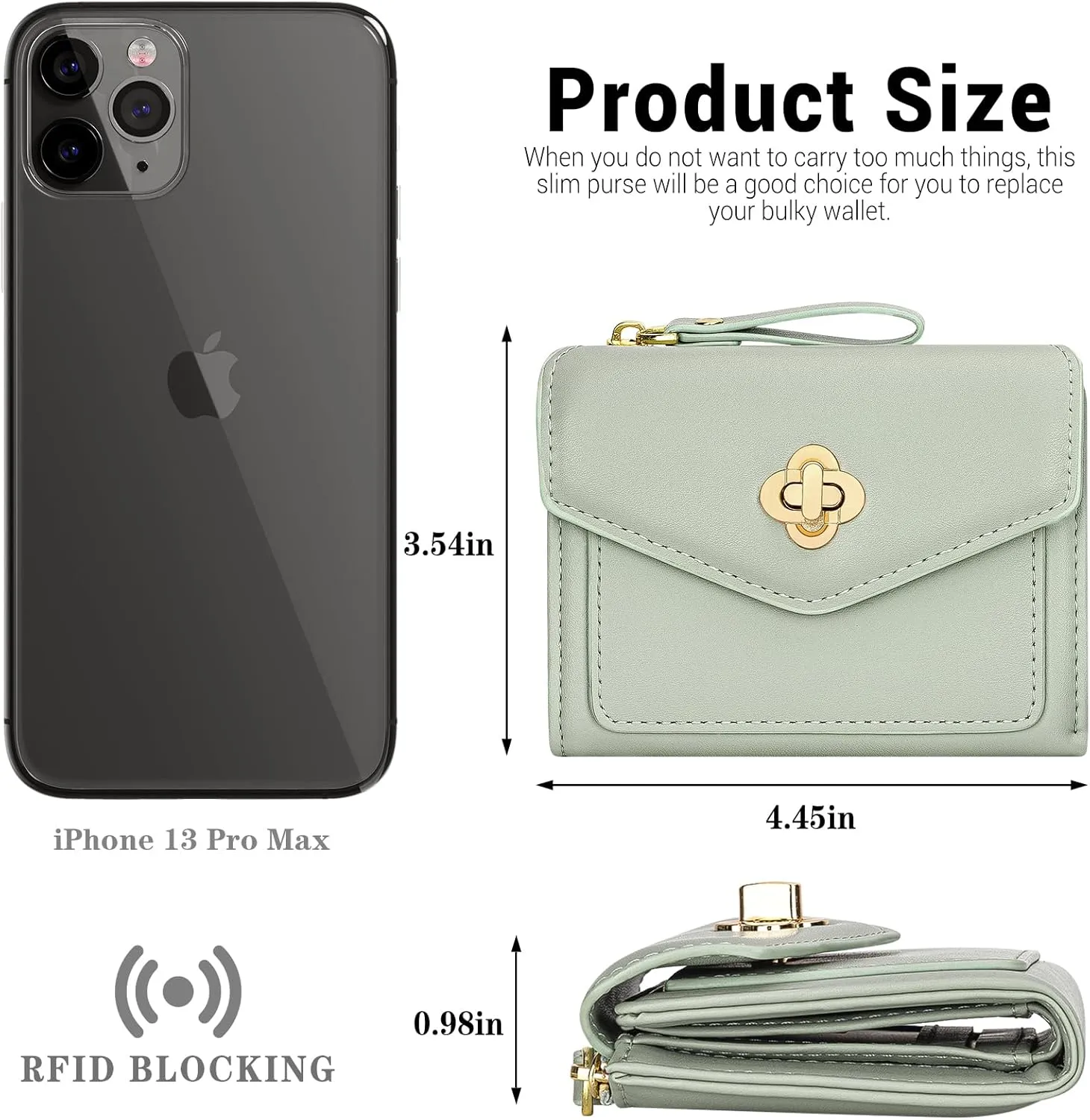 BIAOTIE Small Wallet for Women Leather Bifold Pocket Wallet RFID Blocking Credit Card Holder Cute Purse with Zipper Coin Pocket (Green)
