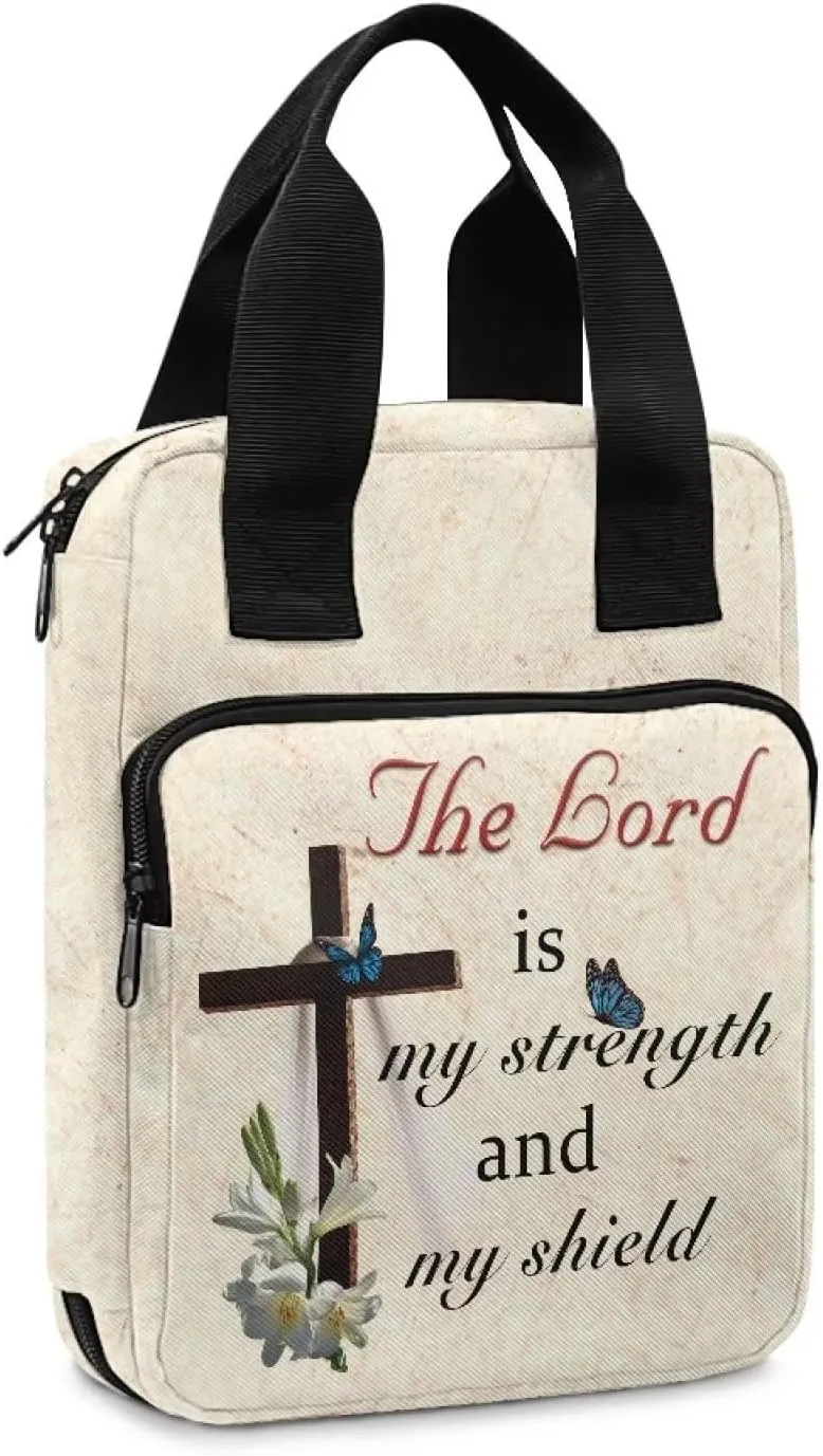 Bible Carrying Cover Scripture Handbag Bible Protective with Handle and Zippered Pocket Church Case for Women