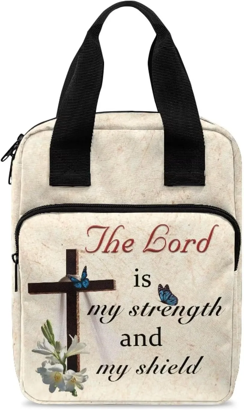 Bible Carrying Cover Scripture Handbag Bible Protective with Handle and Zippered Pocket Church Case for Women