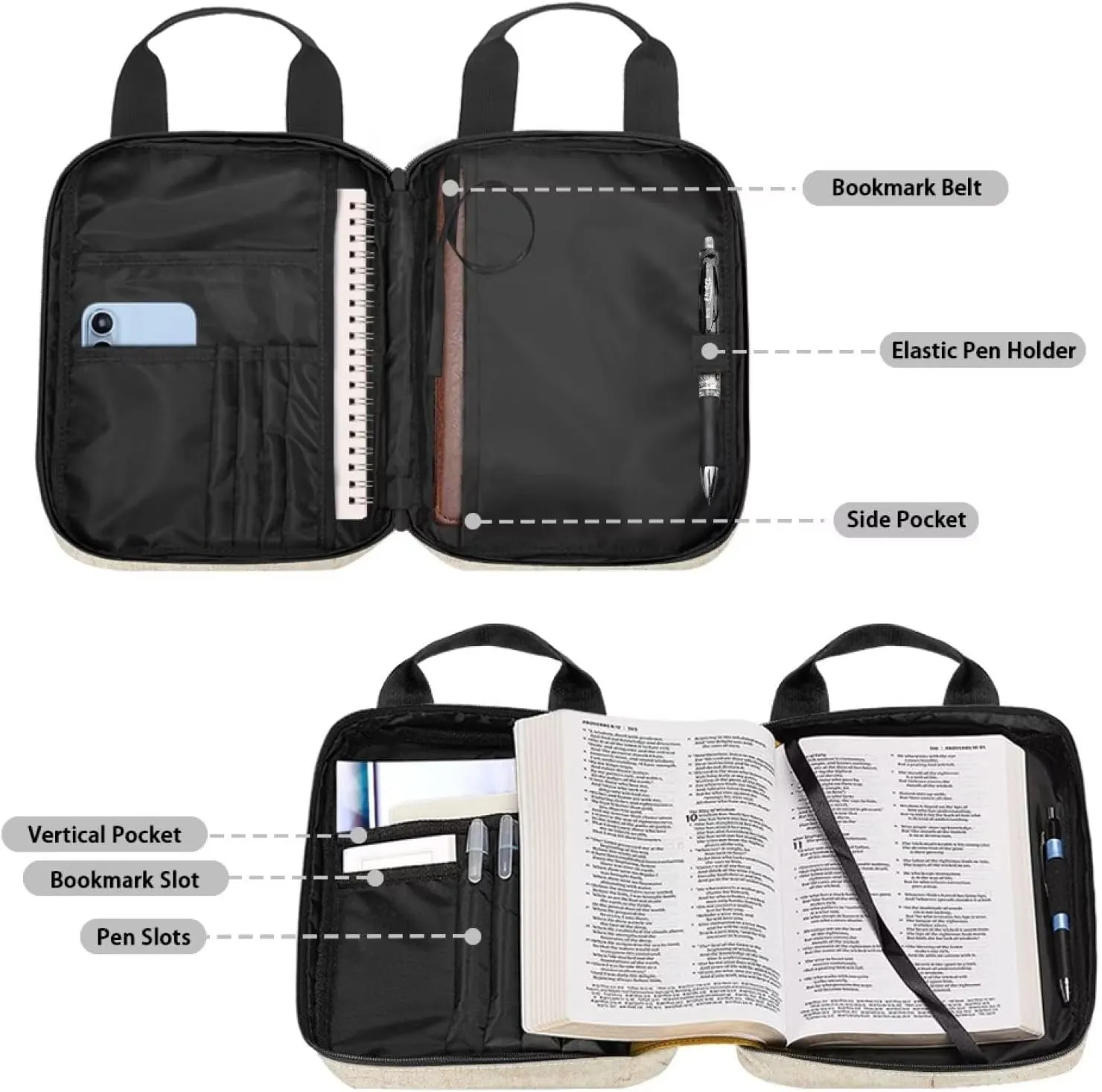 Bible Carrying Cover Scripture Handbag Bible Protective with Handle and Zippered Pocket Church Case for Women