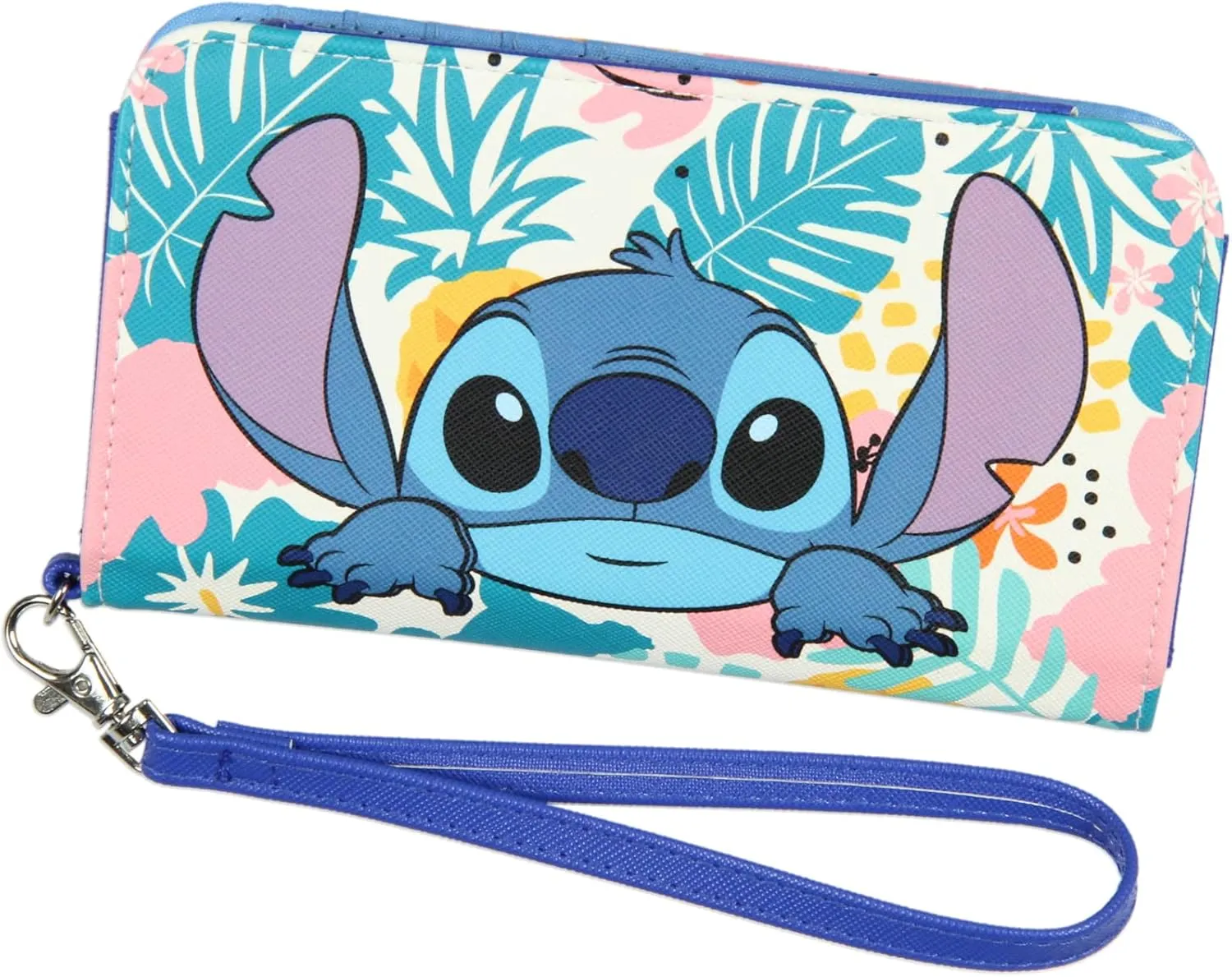 Bioworld Disney Lilo & Stitch Tropical Design Snap-Closure Wristlet Wallet w/Tech Pocket and Wrist Strap