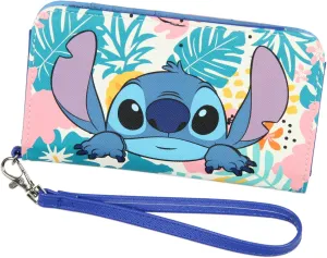 Bioworld Disney Lilo & Stitch Tropical Design Snap-Closure Wristlet Wallet w/Tech Pocket and Wrist Strap