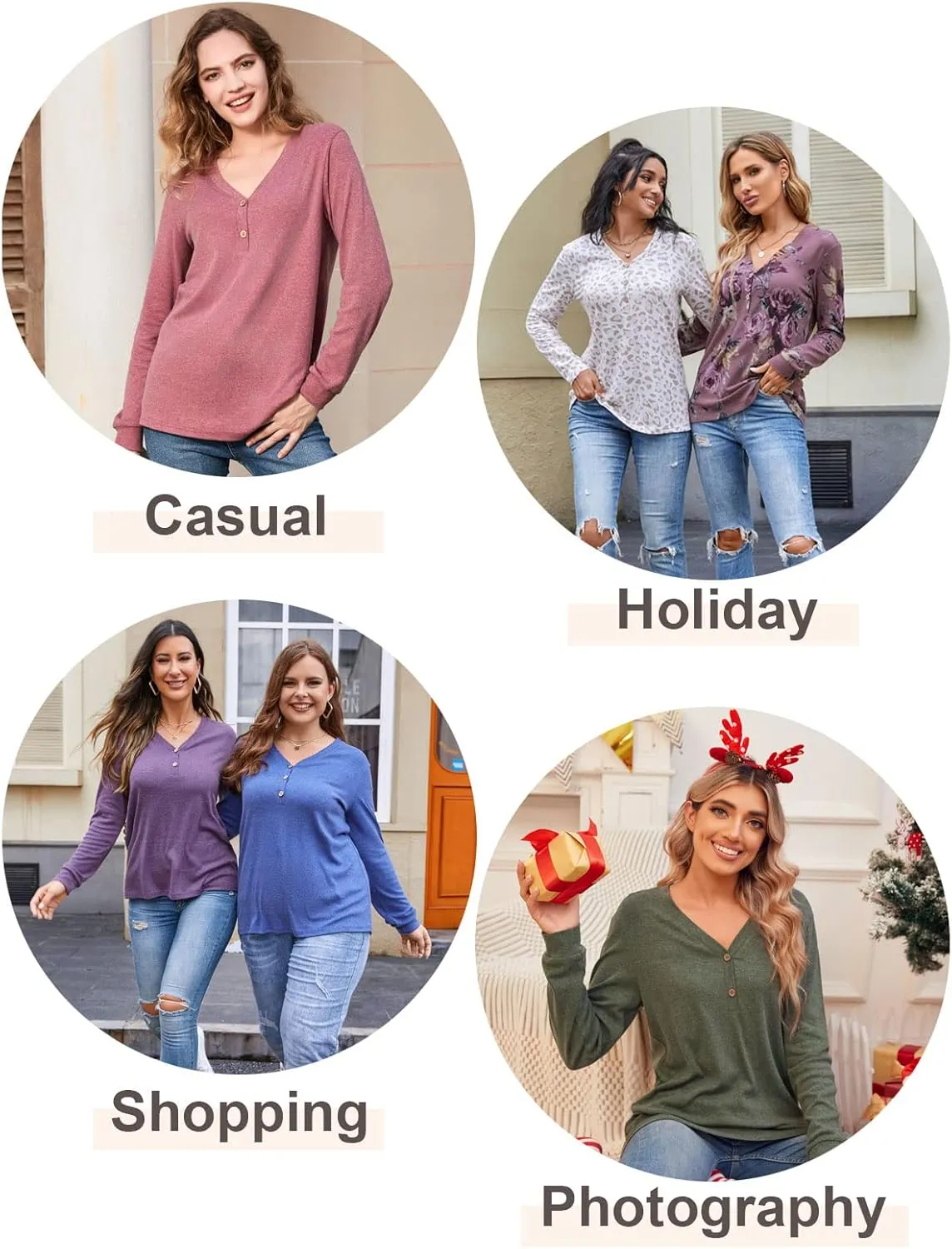 BISHUIGE Womens Button Up T-Shirts Long Sleeve Henley Tunic Tops V-Neck Casual Sweatshirt