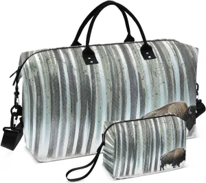 Bison Forest Winter Duffel Bag for Traveling, Travel Bag Gym Bag, with Multiple Interior Pockets Shoulder Weekender Bag for Women Men with Toiletry Bag 20.5L x 7.9W x 13.8H