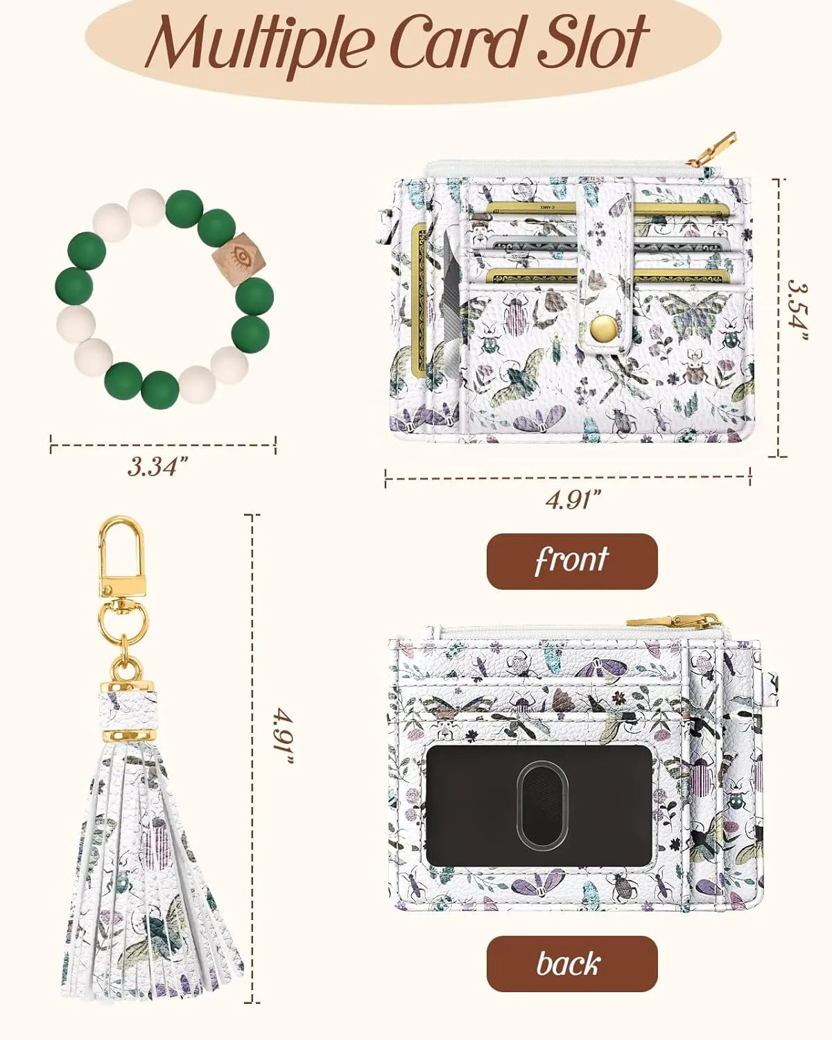 Bistup Wallet Keychain Wristlet for Women - Credit Card Holder Wallets Key Chain Ring Cute Design Slim Small RFID Coin Pocket Purse for Ladies Teen Girls Fashion Insect