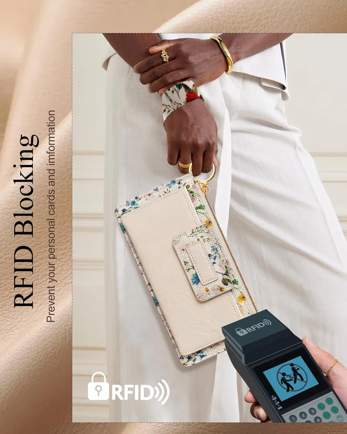 Bistup Wristlet Wallets Women - Cute Leather Ladies Teen Girls Credit Card Holder Keychain Large Capacity Flower Floral Rfid