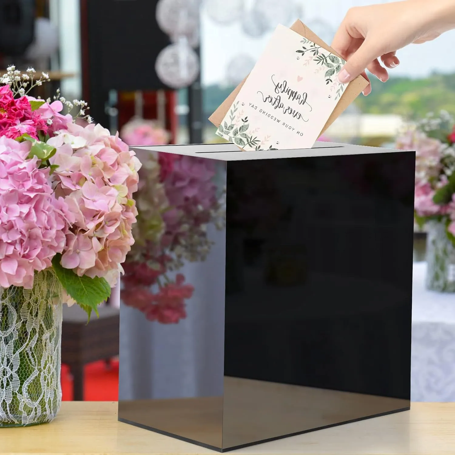 Black Acrylic Wedding Card Box Clear DIY Card Boxes Gift Card Box Money Box Holder for Wedding Reception Anniversary Birthday Party Baby Shower Graduation Decorations (10 x 10 x 5.5 inch)