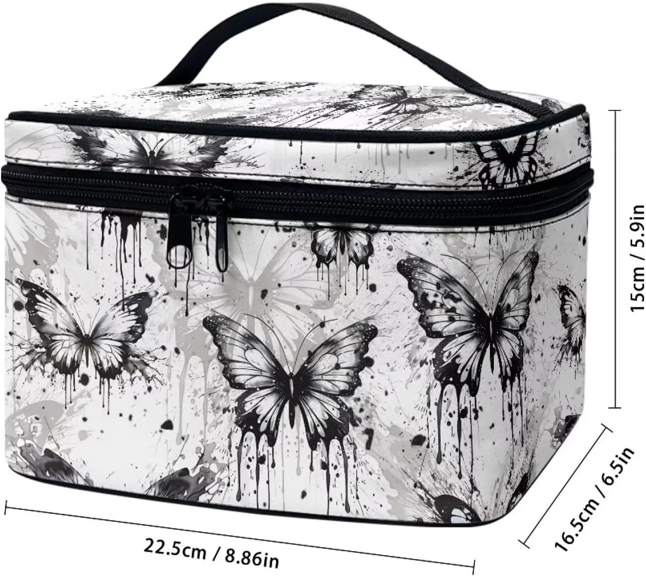 Black Butterfly Makeup Bag Organizer Insert Lightweight Cosmetic Pouch Square Organizer with Handle Toiletry Bag with Brush Slots Ideal Gifts for Women