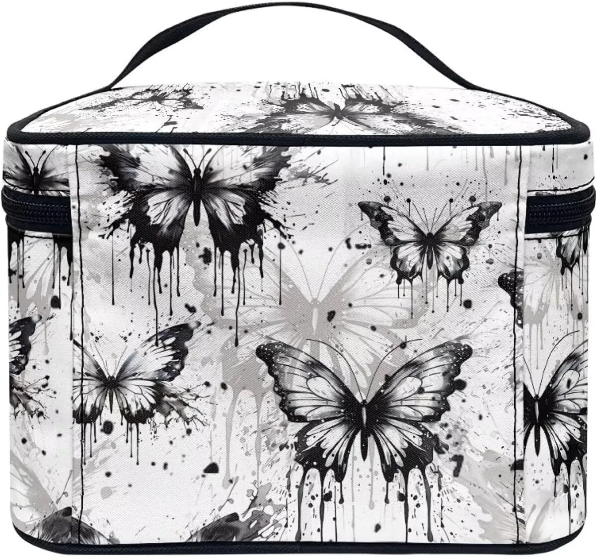Black Butterfly Makeup Bag Organizer Insert Lightweight Cosmetic Pouch Square Organizer with Handle Toiletry Bag with Brush Slots Ideal Gifts for Women