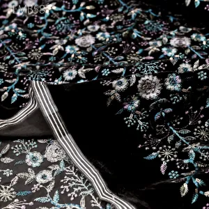 Black Indian Embroidered Velvet Fabric by the yard Sewing DIY Crafting Wedding Dress Costumes Doll Cushion Cover Table Runner Quilting