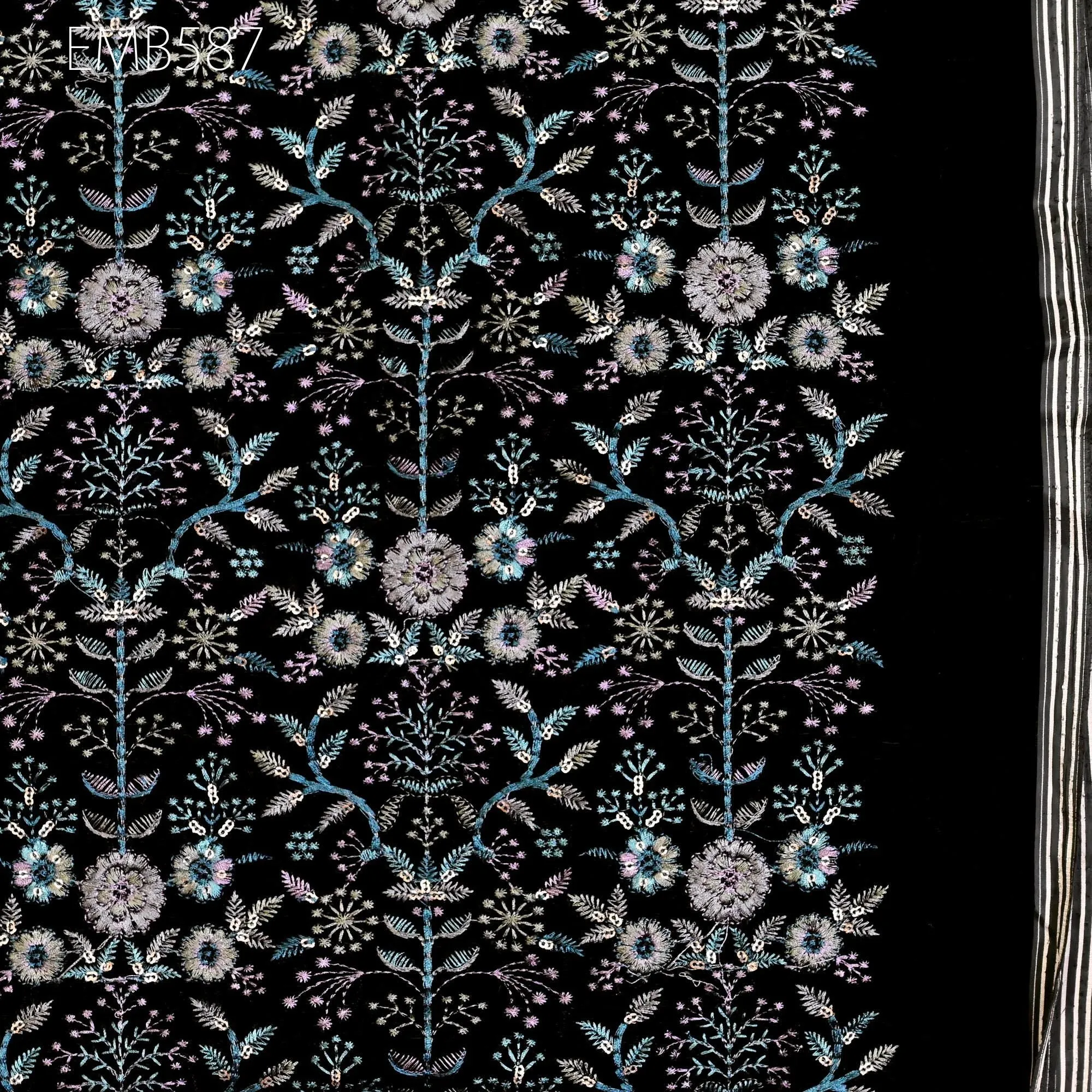 Black Indian Embroidered Velvet Fabric by the yard Sewing DIY Crafting Wedding Dress Costumes Doll Cushion Cover Table Runner Quilting