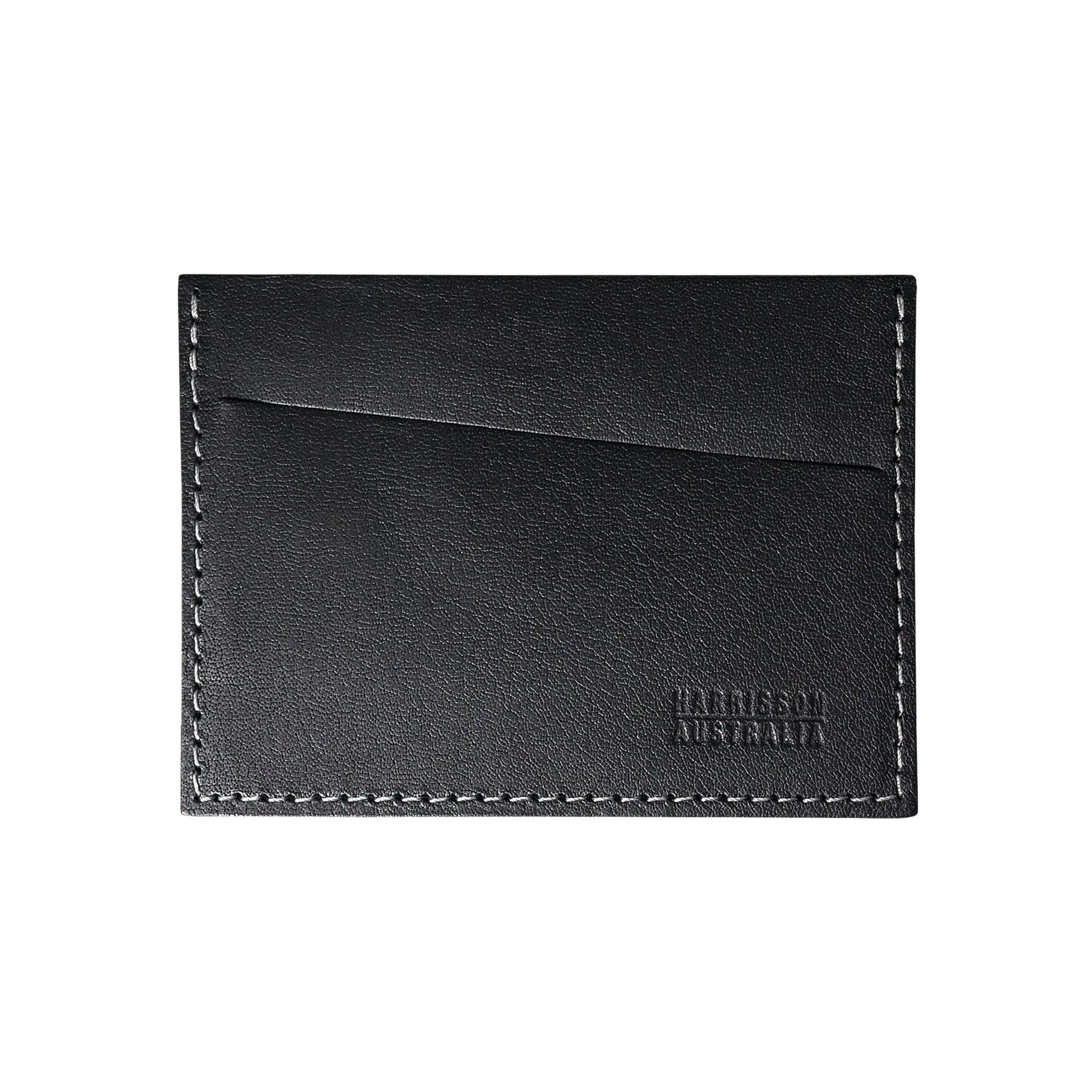 Black Leather Card Sleeve Wallet With Grey Stitching