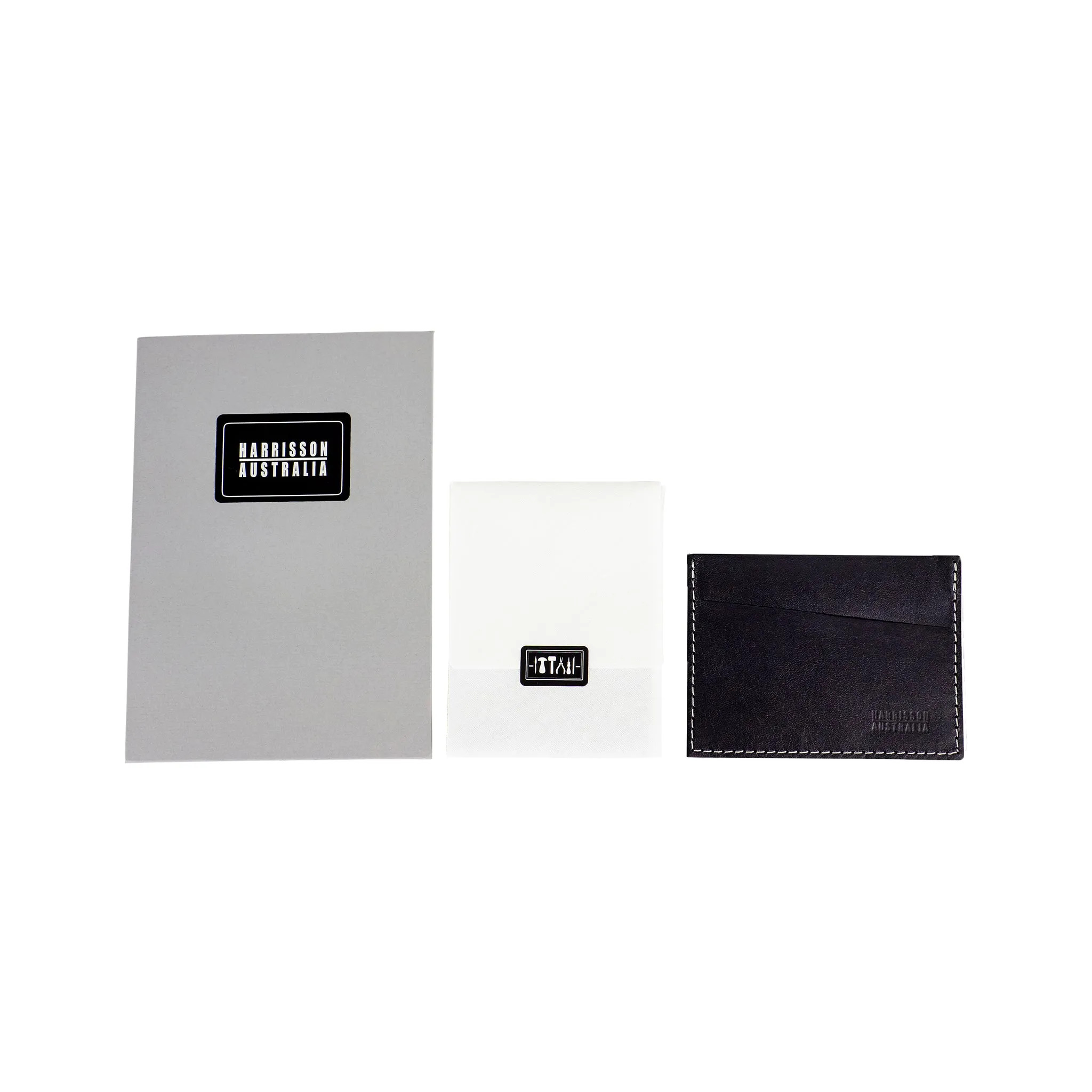 Black Leather Card Sleeve Wallet With Grey Stitching