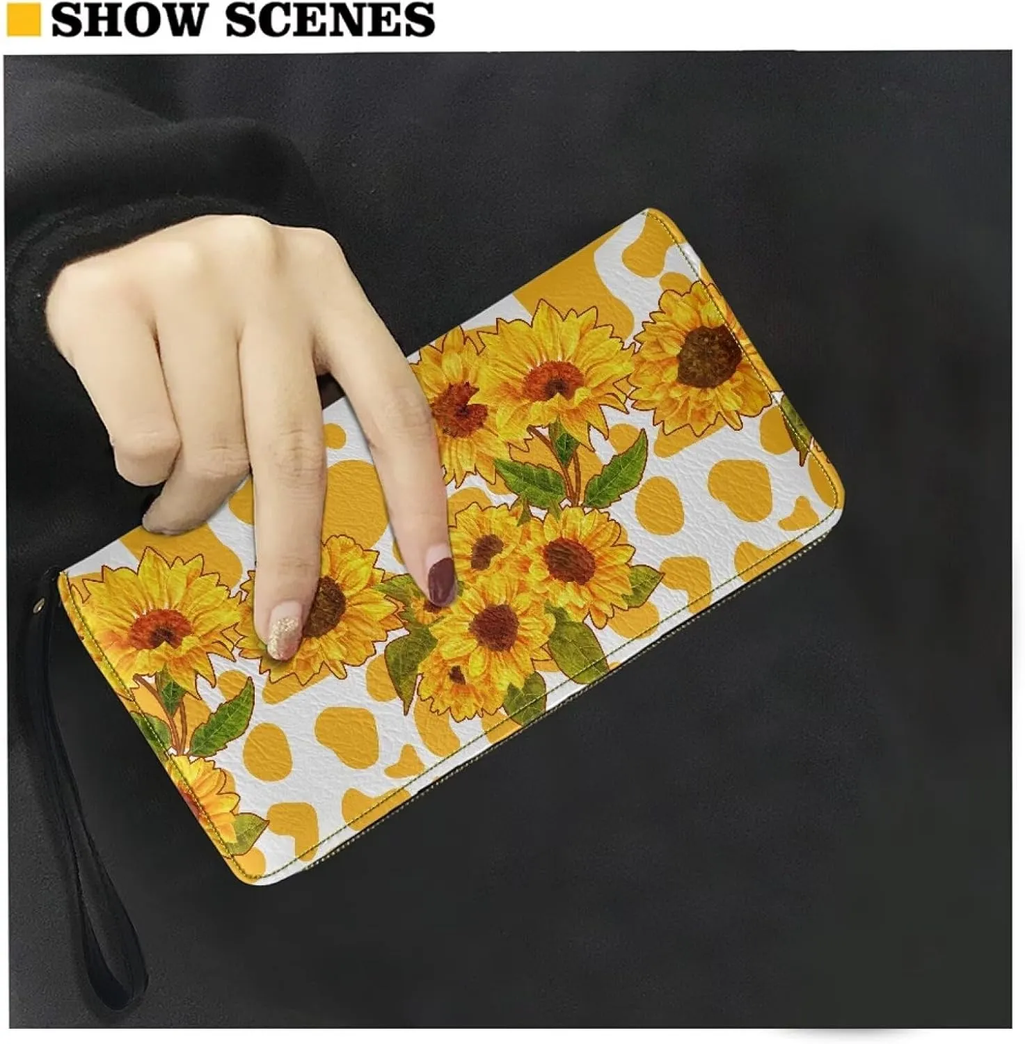 Black Pug Wristlet Clutch Cell Phone Wallet for Women's PU Leather Card Holder Multi Card Organizer Wallets Purse
