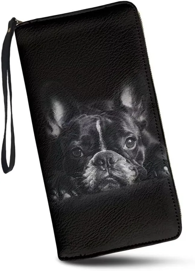 Black Pug Wristlet Clutch Cell Phone Wallet for Women's PU Leather Card Holder Multi Card Organizer Wallets Purse