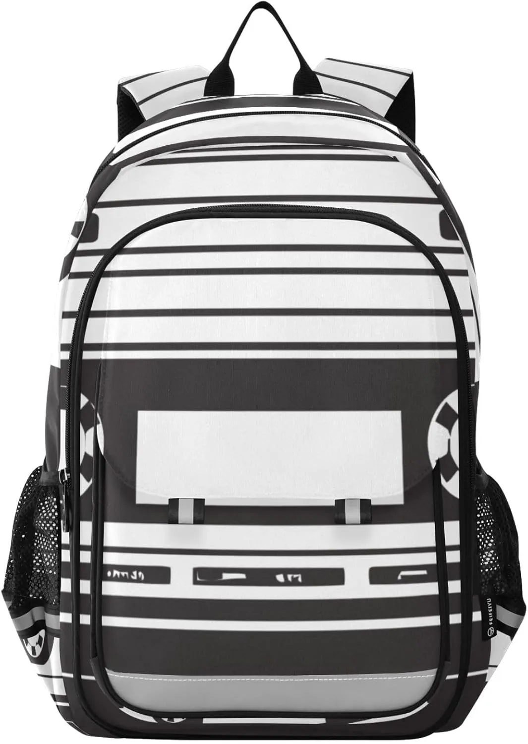 Black Tape Music Backpack for Women Men Travel Laptop Daypack Shoulder Bag Book Bag Daypack with Reflective Strip 12.9” × 17.7”