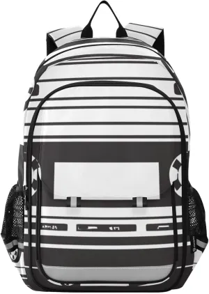 Black Tape Music Backpack for Women Men Travel Laptop Daypack Shoulder Bag Book Bag Daypack with Reflective Strip 12.9” × 17.7”