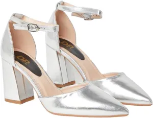 Blanche Women's Pointed Ankle Strap High Block Heel Pumps