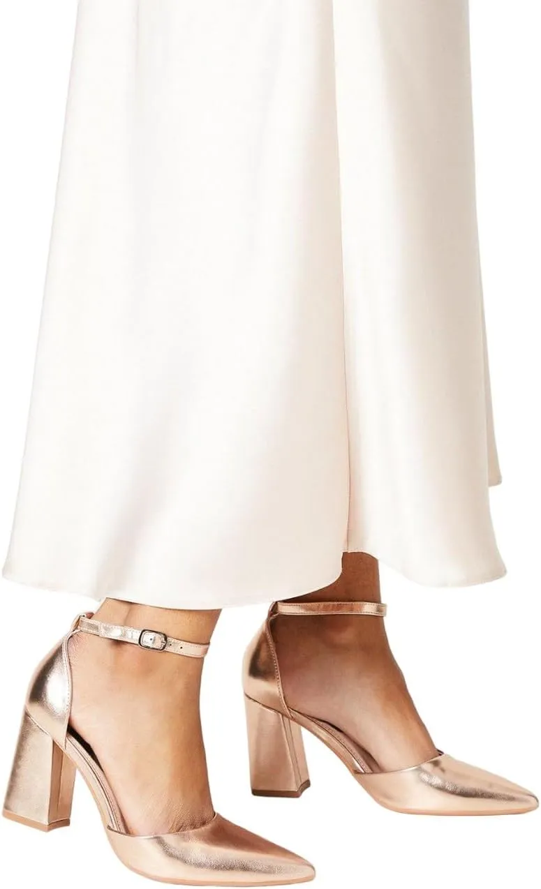 Blanche Women's Pointed Ankle Strap High Block Heel Pumps