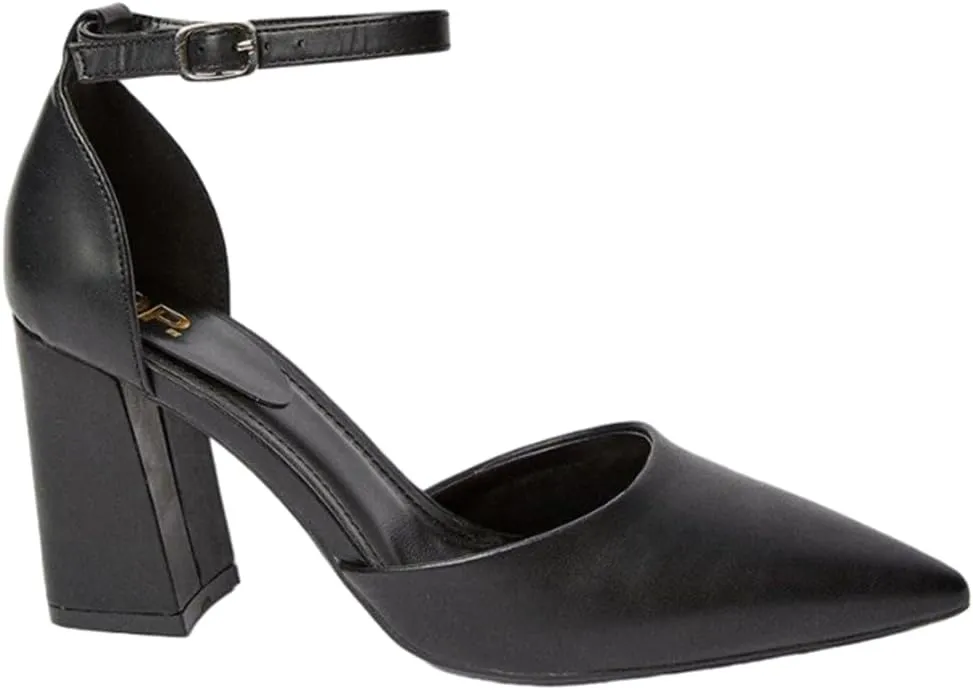 Blanche Women's Pointed Ankle Strap High Block Heel Pumps