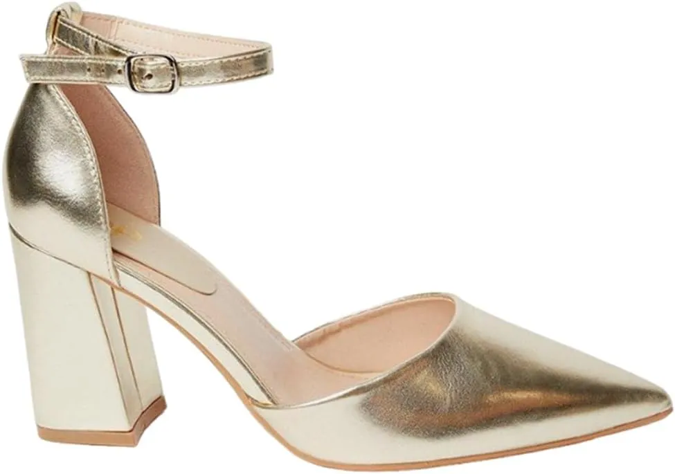 Blanche Women's Pointed Ankle Strap High Block Heel Pumps