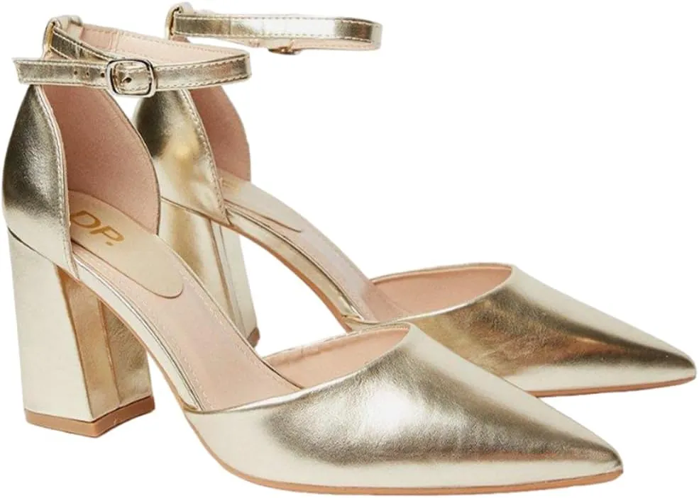 Blanche Women's Pointed Ankle Strap High Block Heel Pumps